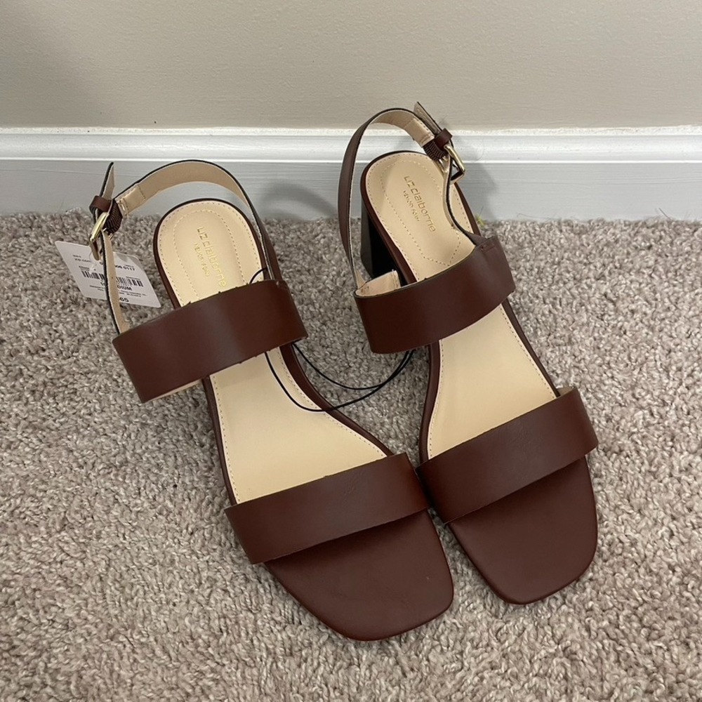 NWT Liz Claiborne Brown Block Heel Sandals Minimalist 90s Quiet Luxury Sz 10
